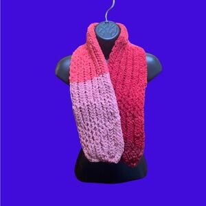 Handmade Cozy Pink and Red Knit Scarf